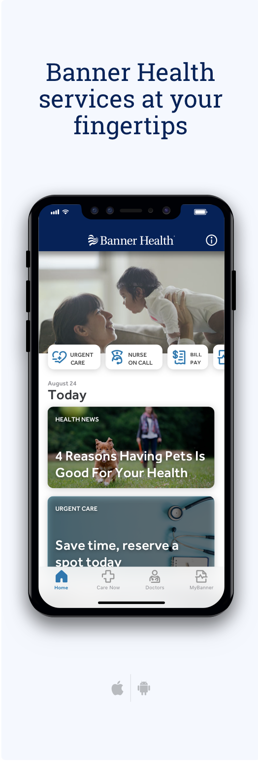 Banner Health services at your fingertips - a phone showing the Banner Health app